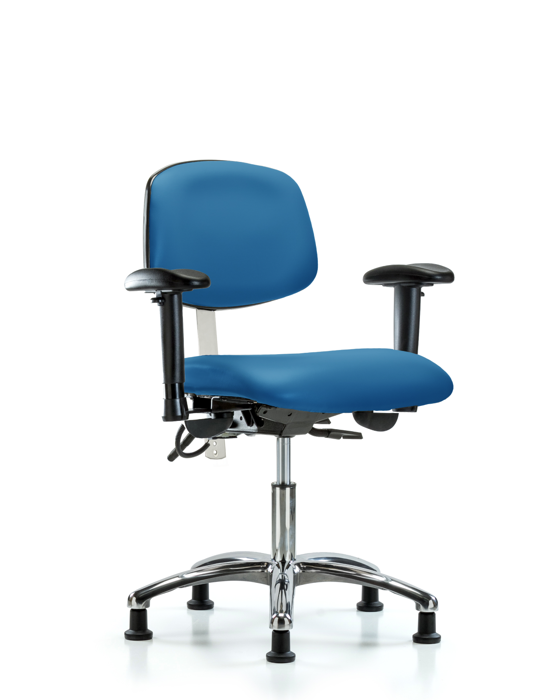 Blue Ridge Ergonomics NECR-DHCH-CR-T1-A1-EG-ESDBLU Class 100 Vinyl Clean Room/ESD Chair - Desk Height with Seat Tilt, Adjustable Arms, & ESD Stationary Glides in Blue ESD Vinyl