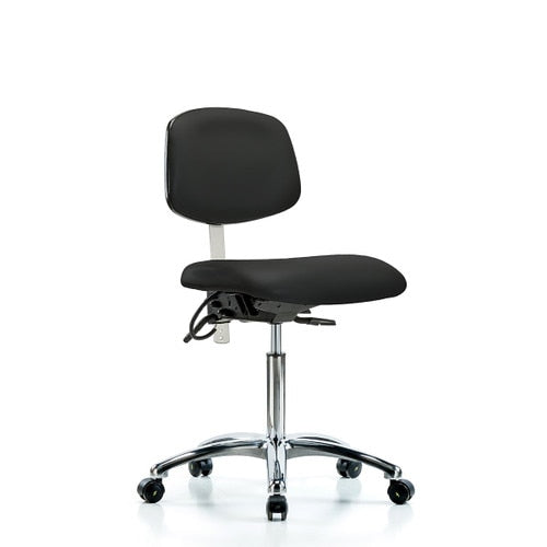 Blue Ridge Ergonomics NECR-MBCH-CR-T1-A0-NF-EC-ESDBLK Class 100 Vinyl Clean Room/ESD Chair - Medium Bench Height with Seat Tilt & ESD Casters in Black ESD Vinyl