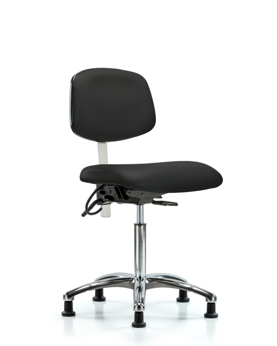 Blue Ridge Ergonomics NECR-MBCH-CR-T1-A0-NF-EG-ESDBLK Class 100 Vinyl Clean Room/ESD Chair - Medium Bench Height with Seat Tilt & ESD Stationary Glides in Black ESD Vinyl