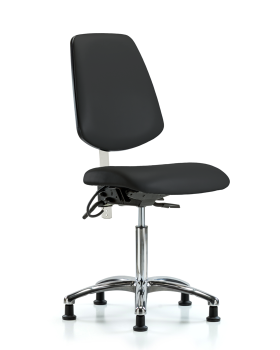Blue Ridge Ergonomics NECR-VMBCH-MB-CR-T0-A0-NF-EG-ESDBLK Class 100 Vinyl Clean Room/ESD Chair - Medium Bench Height with Medium Back & ESD Stationary Glides in Black ESD Vinyl