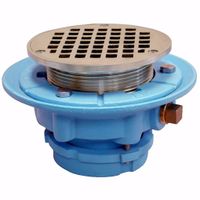 Jones Stephens D66685 4" No Caulk Mechanical Joint Code Blue Floor Drain with 9" Pan and 4" Nickel Bronze Round Strainer - Height 4" - 4-7/8"