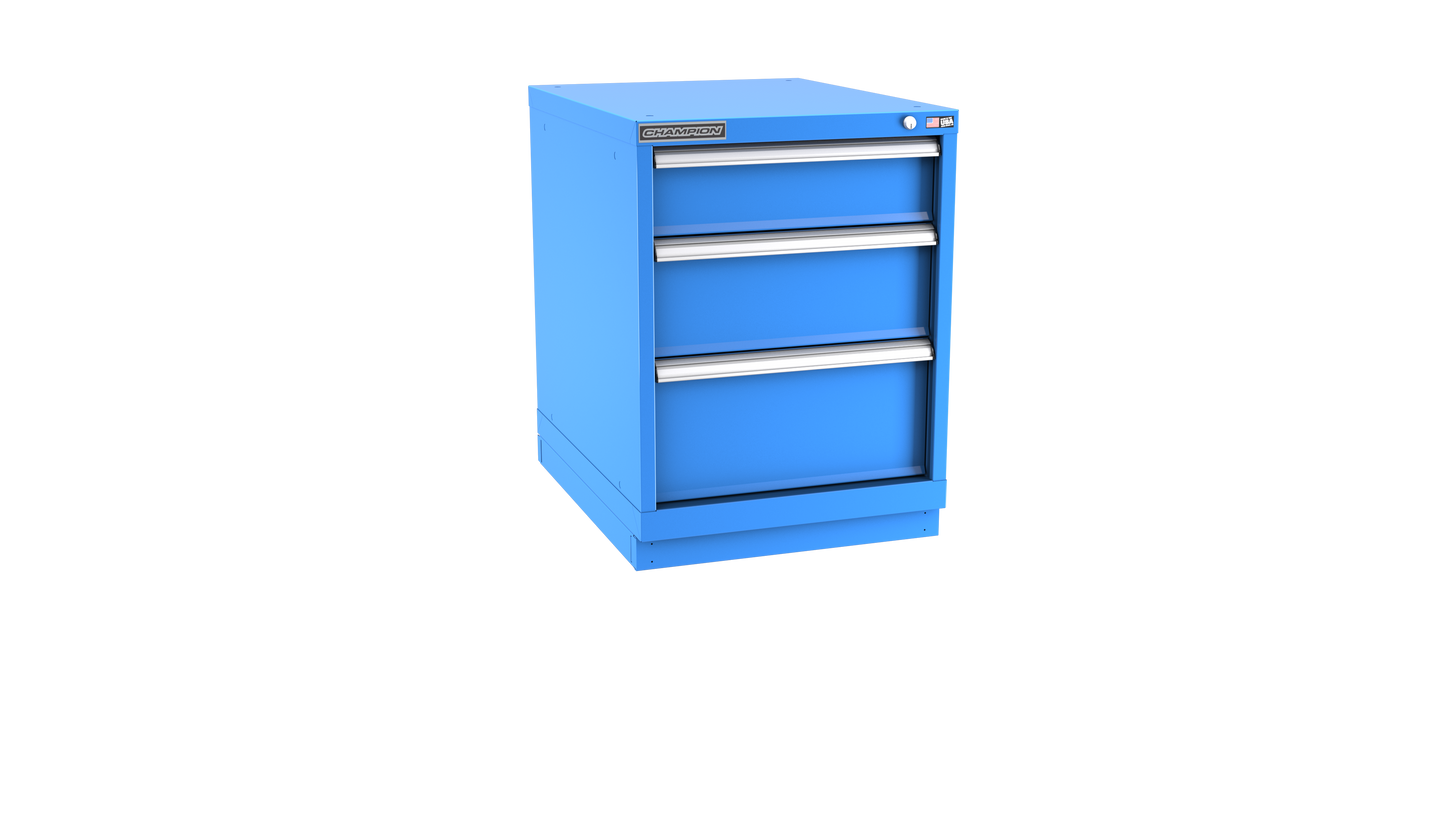 Champion Tool Storage NWS1200-0301-ILC-FTB-BB 3-Drawer Shallow Depth Modular Cabinet NWS0301 | 22-3/16"W x 29-7/8"H x 22-1/2"D, Bright Blue