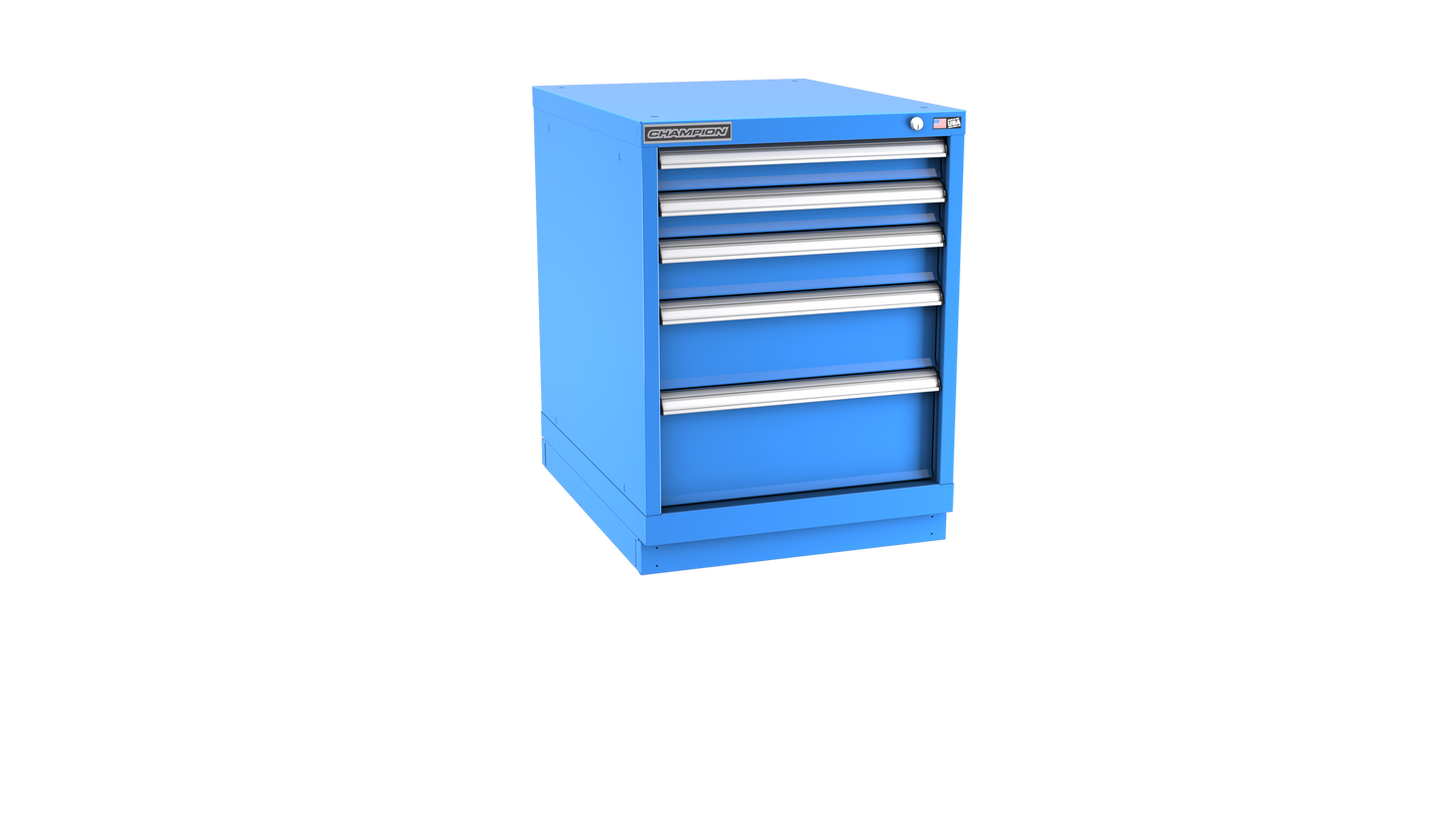 Champion Tool Storage NWS1200-0502-ILC-FTB-BB 5-Drawer Shallow Depth Modular Cabinet NWS0502 | 22-3/16"W x 29-7/8"H x 22-1/2"D, Bright Blue