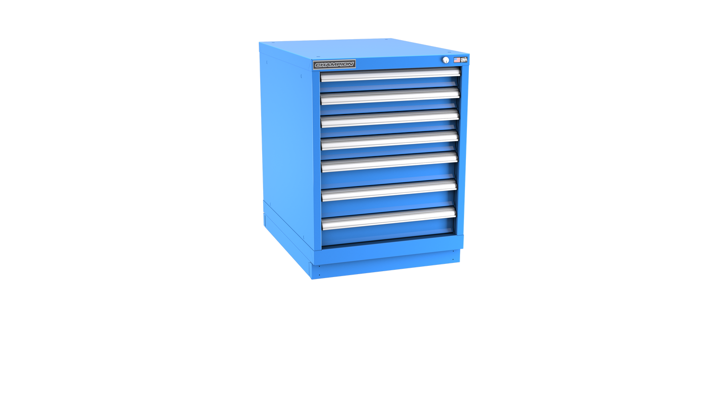 Champion Tool Storage NWS1200-0701-ILC-FTB-BB 7-Drawer Shallow Depth Modular Cabinet NWS0701 | 22-3/16"W x 29-7/8"H x 22-1/2"D, Bright Blue