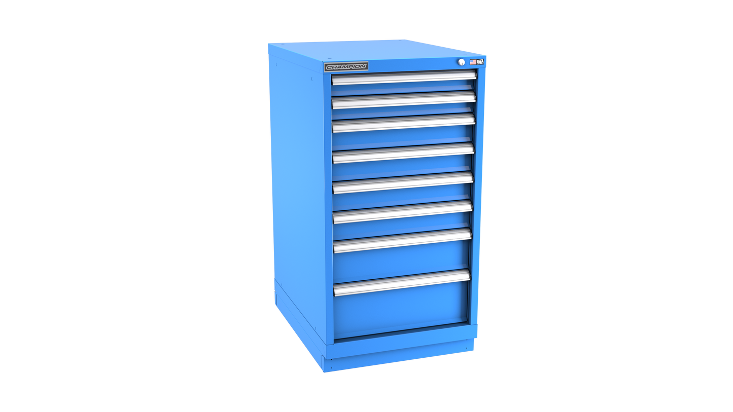 Champion Tool Storage NWS1800-0801-ILC-FTB-BB 8-Drawer Shallow Depth Modular Cabinet NWS0801 | 22-3/16"W x 41-3/4"H x 22-1/2"D, Bright Blue