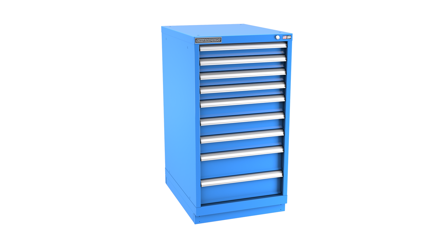 Champion Tool Storage NWS1800-0901-ILC-FTB-BB 9-Drawer Shallow Depth Modular Cabinet NWS0901 | 22-3/16"W x 41-3/4"H x 22-1/2"D, Bright Blue