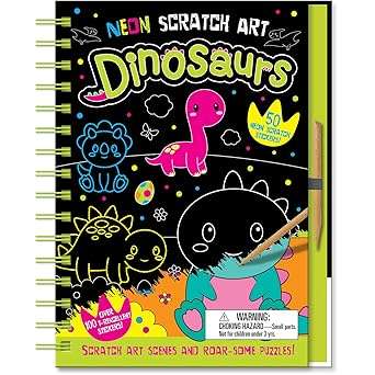 Paradise Clay IPS343 Neon Scratch Art Dinosaurs - Sticker Book