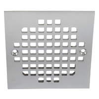 Jones Stephens D66564 2" No No Hub Code Blue Floor Drain with 9" Pan and 6" Polished Brass Round Strainer - Height 3-5/8" - 5-5/8"