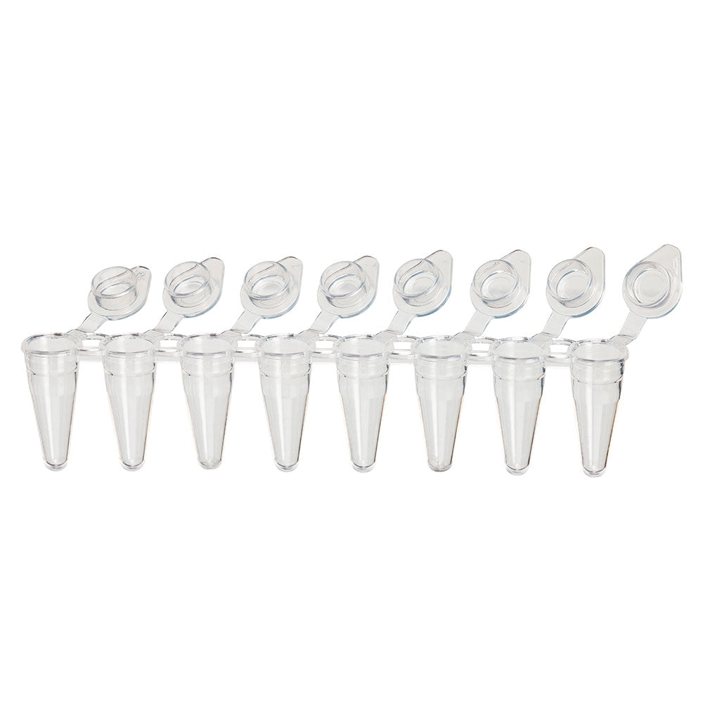 Globe Scientific PCR-DL-01F DiamondLink 0.1mL 8-Strip Tubes Low-Profile with Individually-Attached Flat Caps Clear