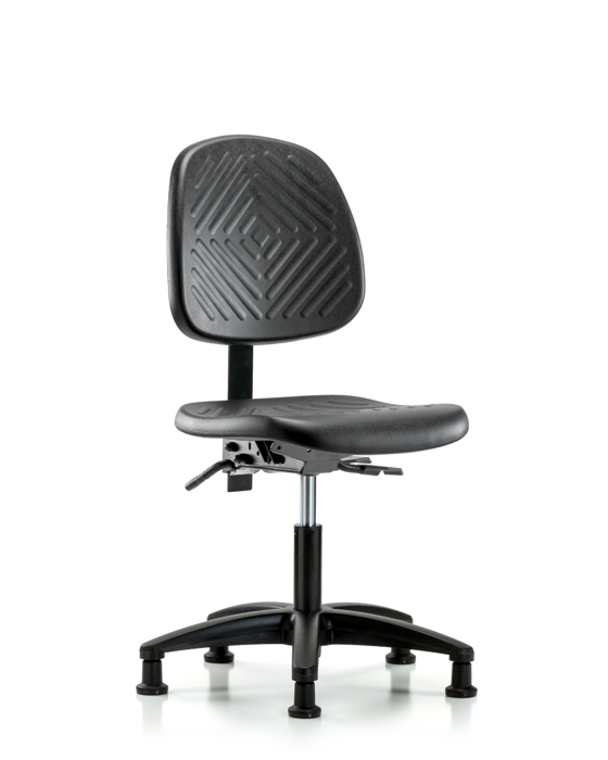 Blue Ridge Ergonomics PDHCH-MB-RG-T0-A0-RG-BLK Polyurethane Chair - Desk Height with Medium Back & Stationary Glides in Black Polyurethane