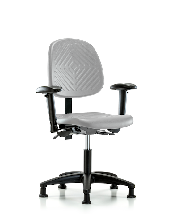 Blue Ridge Ergonomics PDHCH-MB-RG-T0-A1-RG-GRY Polyurethane Chair - Desk Height with Medium Back, Adjustable Arms, & Stationary Glides in Gray Polyurethane
