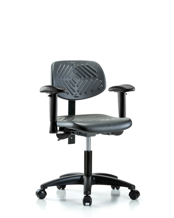 Blue Ridge Ergonomics PDHCH-RG-T0-A1-RC-BLK Polyurethane Chair - Desk Height with Adjustable Arms & Casters in Black Polyurethane