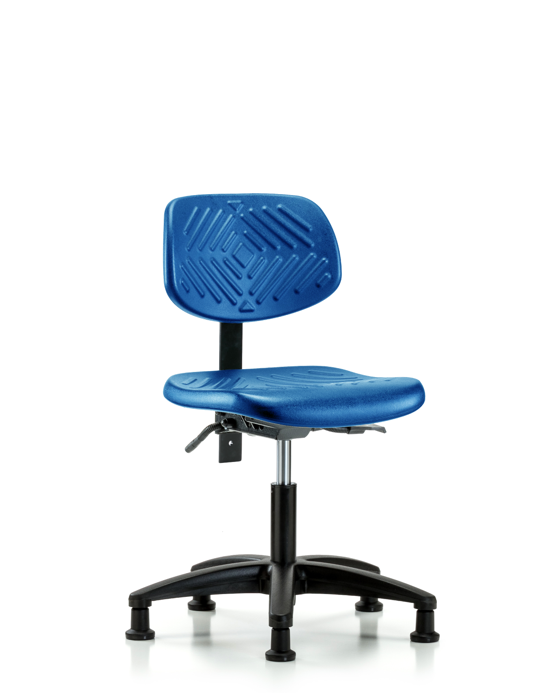 Blue Ridge Ergonomics PDHCH-RG-T1-A0-RG-BLU Polyurethane Chair - Desk Height with Seat Tilt & Stationary Glides in Blue Polyurethane
