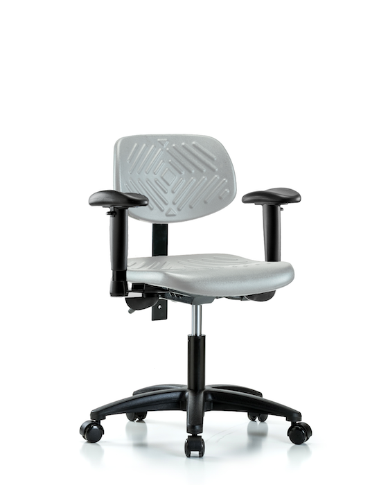 Blue Ridge Ergonomics PDHCH-RG-T1-A1-RC-GRY Polyurethane Chair - Desk Height with Seat Tilt, Adjustable Arms, & Casters in Gray Polyurethane