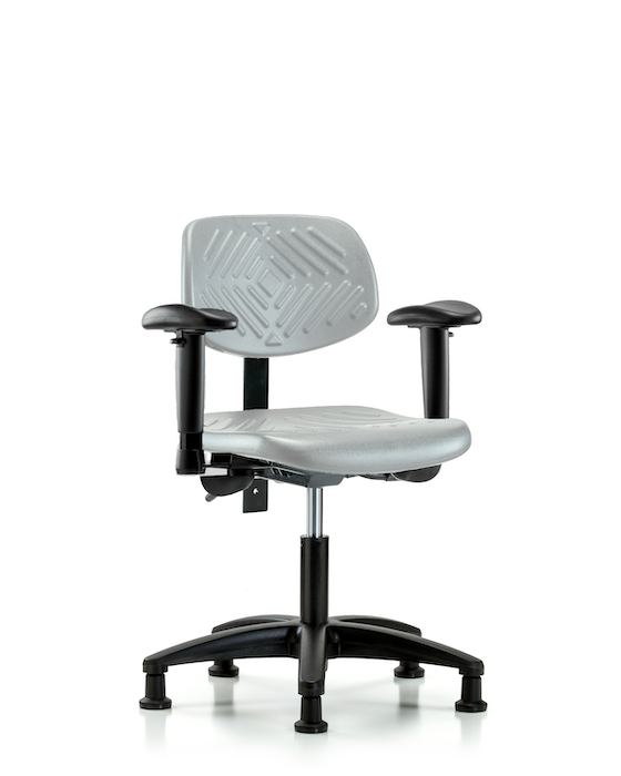 Blue Ridge Ergonomics PDHCH-RG-T1-A1-RG-GRY Polyurethane Chair - Desk Height with Seat Tilt, Adjustable Arms, & Stationary Glides in Gray Polyurethane