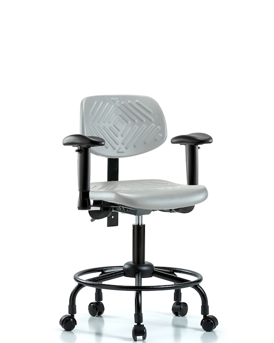Blue Ridge Ergonomics PDHCH-RT-T1-A1-RC-GRY Polyurethane Chair Round Tube Base - Desk Height with Seat Tilt, Adjustable Arms, & Casters in Gray Polyurethane