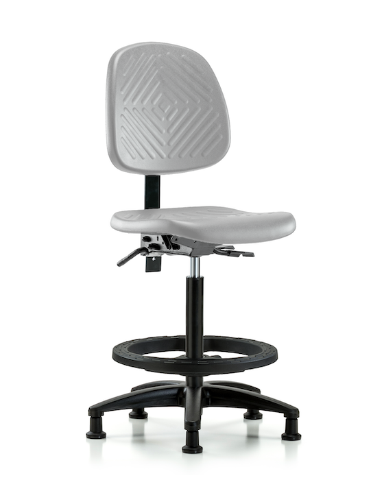 Blue Ridge Ergonomics PHBCH-MB-RG-T0-A0-BF-RG-GRY Polyurethane Chair - High Bench Height with Medium Back, Black Foot Ring, & Stationary Glides in Gray Polyurethane