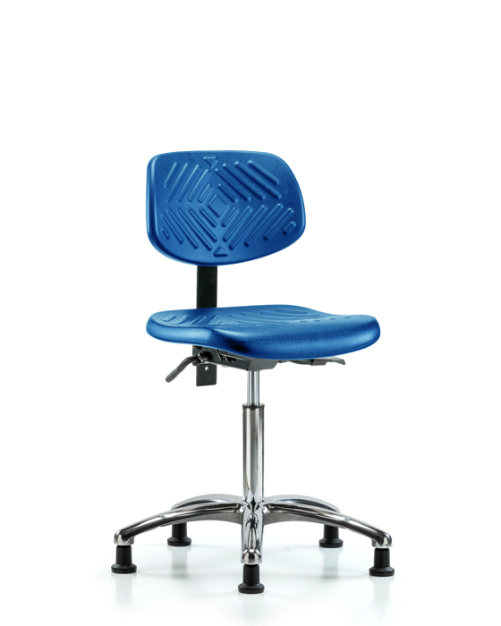 Blue Ridge Ergonomics PMBCH-CR-T0-A0-NF-RG-BLU Polyurethane Chair Chrome - Medium Bench Height with Stationary Glides in Blue Polyurethane