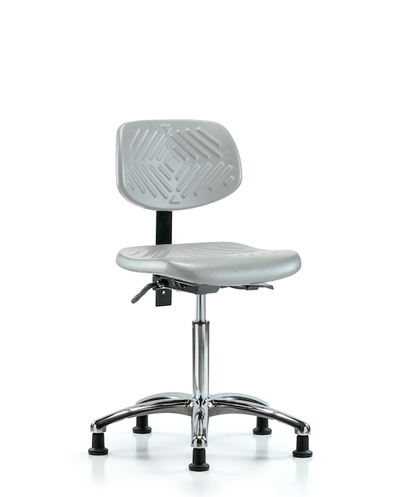 Blue Ridge Ergonomics PMBCH-CR-T0-A0-NF-RG-GRY Polyurethane Chair Chrome - Medium Bench Height with Stationary Glides in Gray Polyurethane