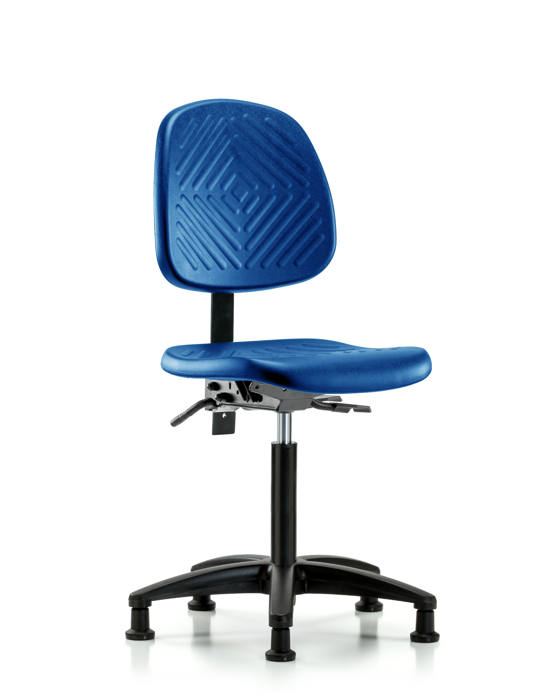 Blue Ridge Ergonomics PMBCH-MB-RG-T0-A0-NF-RG-BLU Polyurethane Chair - Medium Bench Height with Medium Back & Stationary Glides in Blue Polyurethane