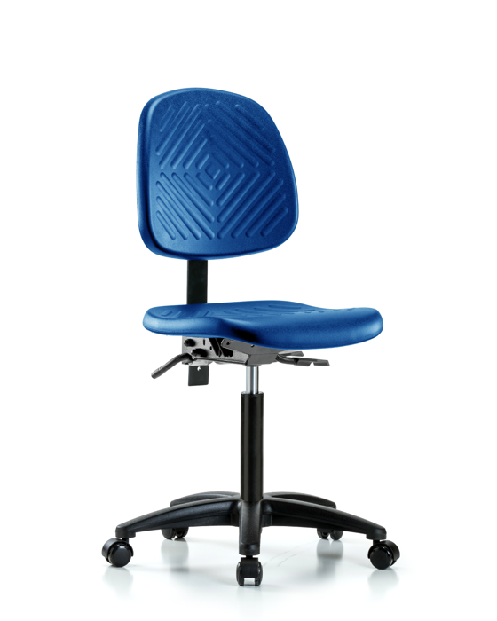 Blue Ridge Ergonomics PMBCH-MB-RG-T1-A0-NF-RC-BLU Polyurethane Chair - Medium Bench Height with Medium Back, Seat Tilt, & Casters in Blue Polyurethane