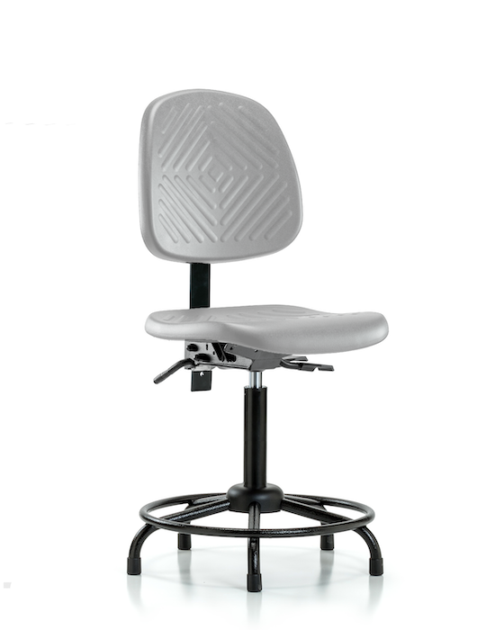 Blue Ridge Ergonomics PMBCH-MB-RT-T1-A0-RG-GRY Polyurethane Chair with Round Tube Base - Medium Bench Height with Medium Back, Seat Tilt, & Stationary Glides in Gray Polyurethane