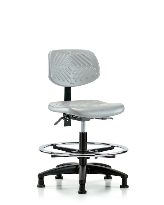 Blue Ridge Ergonomics PMBCH-RG-T0-A0-CF-RG-GRY Polyurethane Chair - Medium Bench Height with Chrome Foot Ring & Stationary Glides in Gray Polyurethane