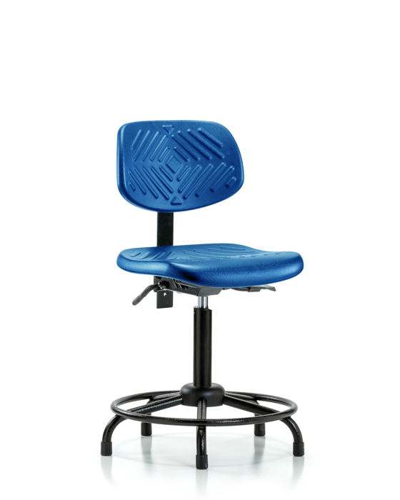 Blue Ridge Ergonomics PMBCH-RT-T0-A0-RG-BLU Polyurethane Chair Round Tube Base - Medium Bench Height with Stationary Glides in Blue Polyurethane