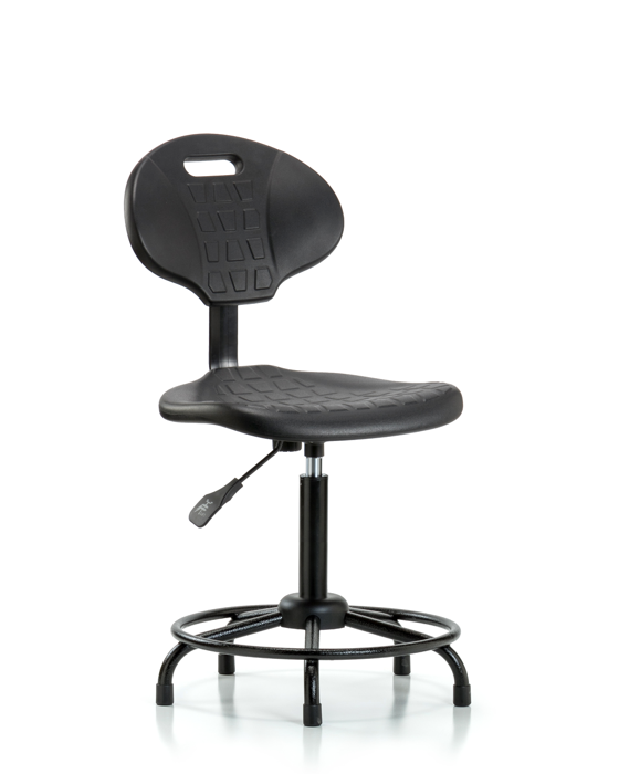 Blue Ridge Ergonomics PMBCH-RT-T1-A0-RG-BLK Polyurethane Chair Round Tube Base - Medium Bench Height with Seat Tilt & Stationary Glides in Black Polyurethane