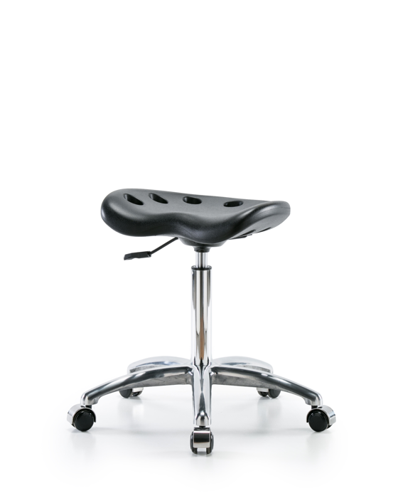 Blue Ridge Ergonomics PTMBSL-CR-NF-CC-BLK Polyurethane Tractor Stool Chrome - Medium Bench Height with Chrome Casters in Black Polyurethane