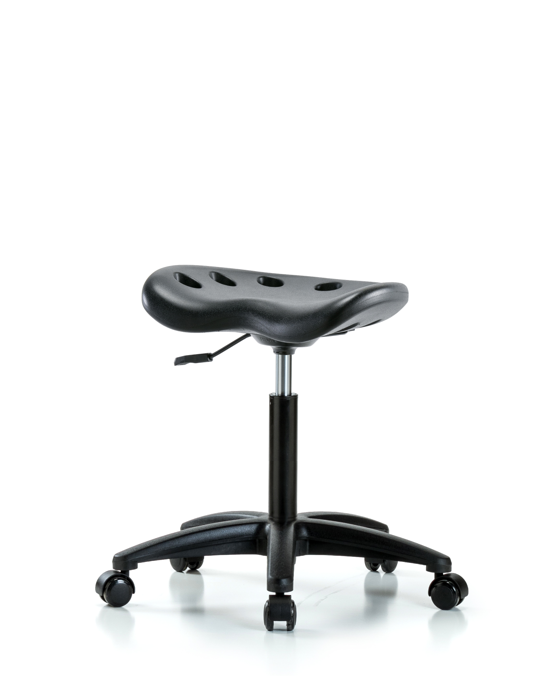 Blue Ridge Ergonomics PTMBSL-RG-NF-RC-BLK Polyurethane Tractor Stool - Medium Bench Height with Casters in Black Polyurethane