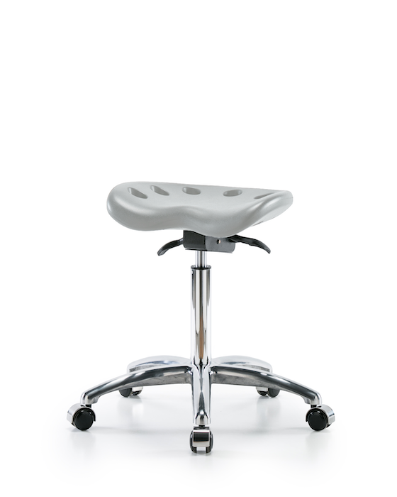 Blue Ridge Ergonomics PTMBSO-CR-NF-CC-GRY Polyurethane Tractor Sit-Stand Stool Chrome - Medium Bench Height with Chrome Casters in Gray Polyurethane