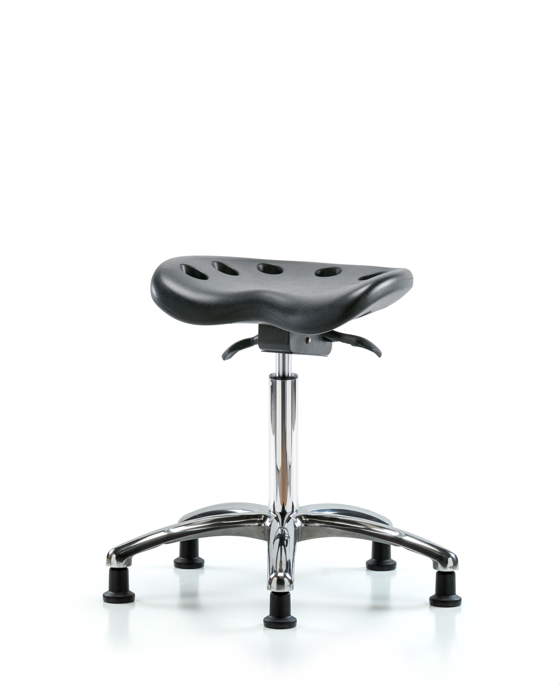 Blue Ridge Ergonomics PTMBSO-CR-NF-RG-BLK Polyurethane Tractor Sit-Stand Stool Chrome - Medium Bench Height with Stationary Glides in Black Polyurethane
