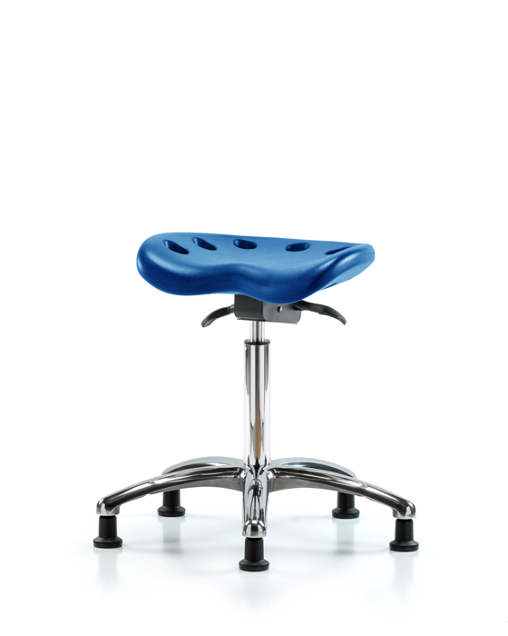 Blue Ridge Ergonomics PTMBSO-CR-NF-RG-BLU Polyurethane Tractor Sit-Stand Stool Chrome - Medium Bench Height with Stationary Glides in Blue Polyurethane