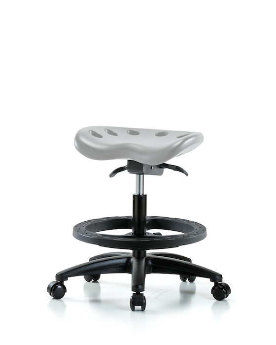 Blue Ridge Ergonomics PTMBSO-RG-BF-RC-GRY Polyurethane Tractor Sit-Stand Stool - Medium Bench Height with Black Foot Ring & Casters in Gray Polyurethane