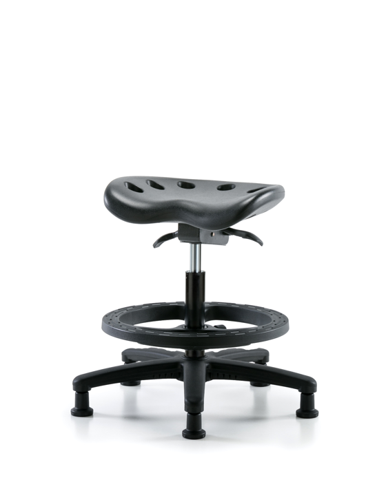Blue Ridge Ergonomics PTMBSO-RG-BF-RG-BLK Polyurethane Tractor Sit-Stand Stool - Medium Bench Height with Black Foot Ring & Stationary Glides in Black Polyurethane