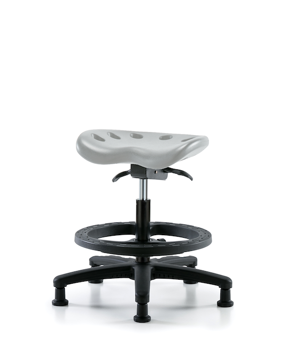 Blue Ridge Ergonomics PTMBSO-RG-BF-RG-GRY Polyurethane Tractor Sit-Stand Stool - Medium Bench Height with Black Foot Ring & Stationary Glides in Gray Polyurethane