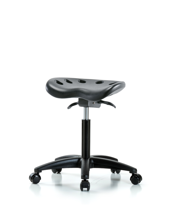Blue Ridge Ergonomics PTMBSO-RG-NF-RC-BLK Polyurethane Tractor Sit-Stand Stool - Medium Bench Height with Casters in Black Polyurethane