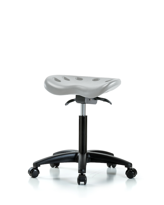 Blue Ridge Ergonomics PTMBSO-RG-NF-RC-GRY Polyurethane Tractor Sit-Stand Stool - Medium Bench Height with Casters in Gray Polyurethane