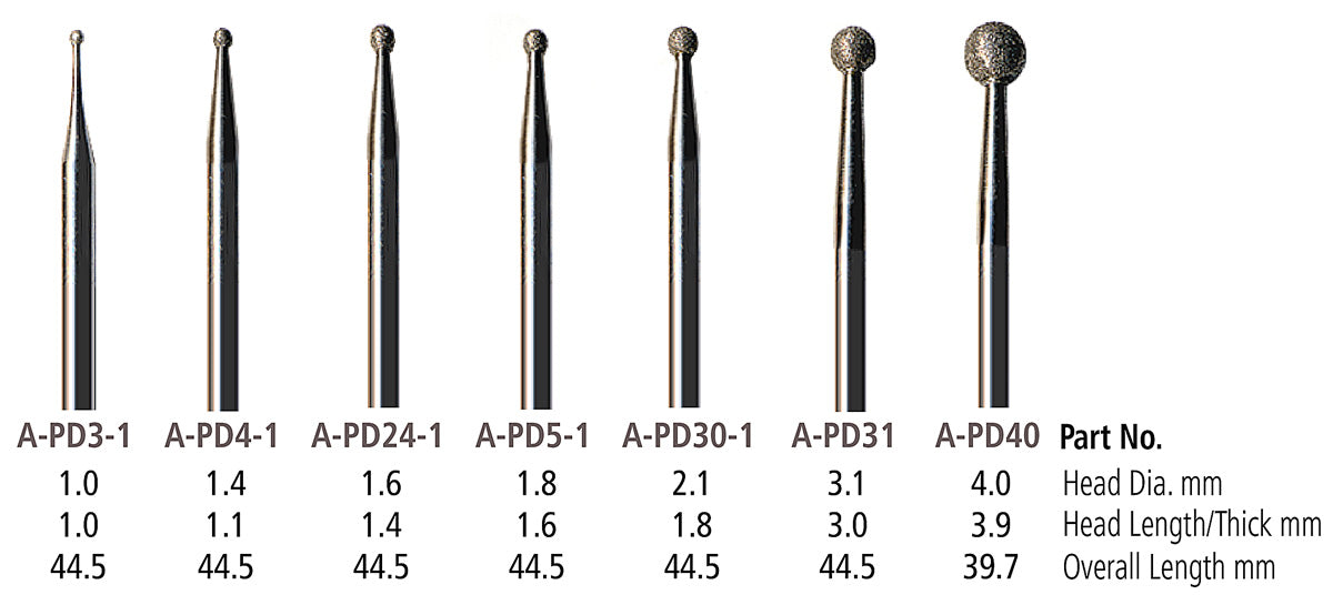 Foredom A-PD30 Diamond Point, Round 2.1 X 1.6
