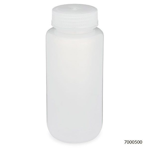 Globe Scientific 7000500 Bottle Wide Mouth PP Bottle Attached PP Screw Cap 500mL 12/Pack