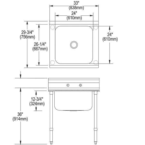 Elkay RNSF81242 Rigidbilt® Stainless Steel 33" x 29-3/4" x 12-3/4" Floor Mount Single Compartment Scullery Sink