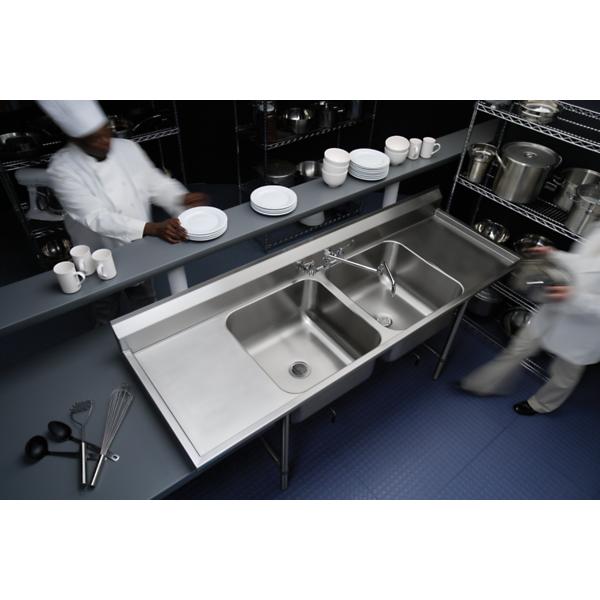 Elkay RNSF8236LR2 Rigidbilt® Stainless Steel 77-1/4" x 29-3/4" x 12-3/4" Floor Mount Double Compartment Scullery Sink Drainboard