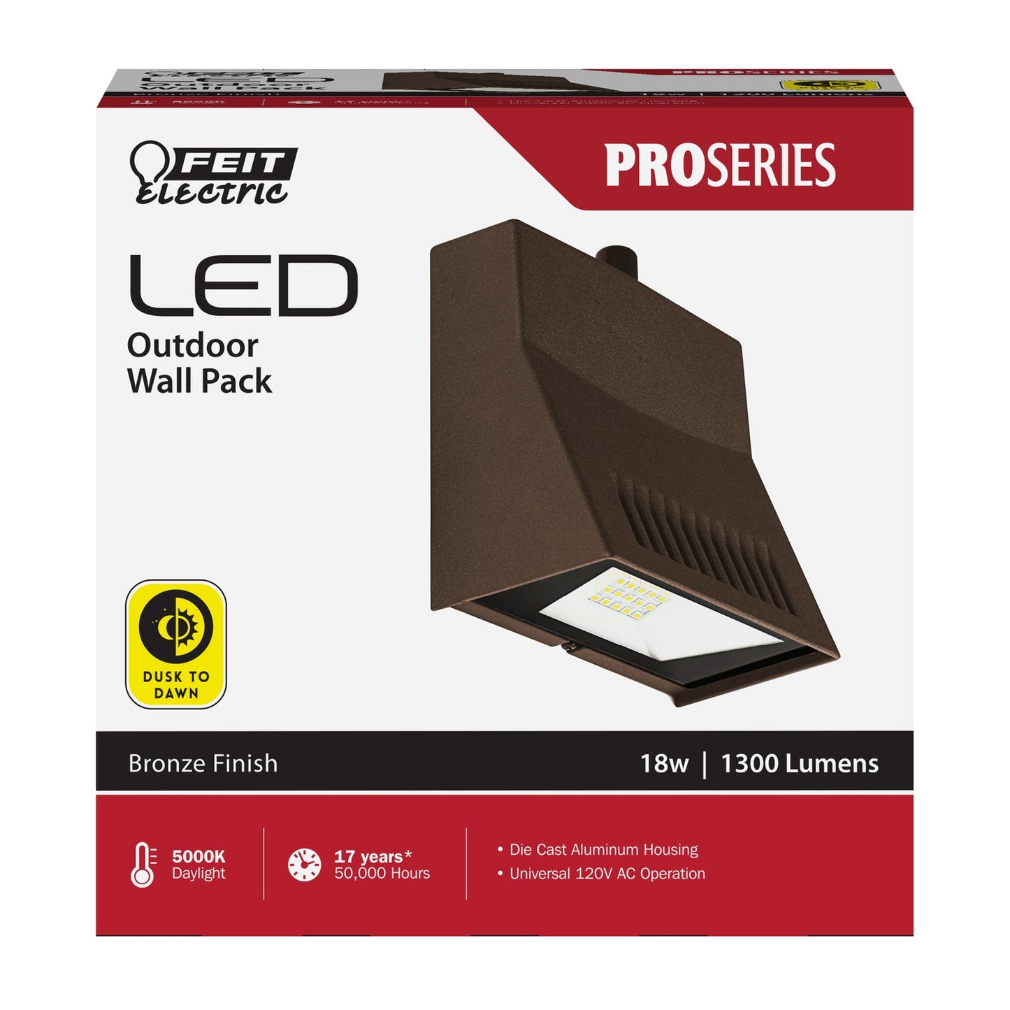 Feit Electric S5/WPK/850/DD/BZ 1300 Lumens 5000K Dusk to Dawn Wall Pack Security Light