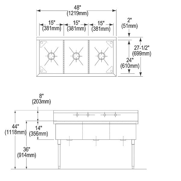 Elkay SS83454 Sturdibilt® Stainless Steel 48" x 27-1/2" x 14" Floor Mount Triple Compartment Scullery Sink