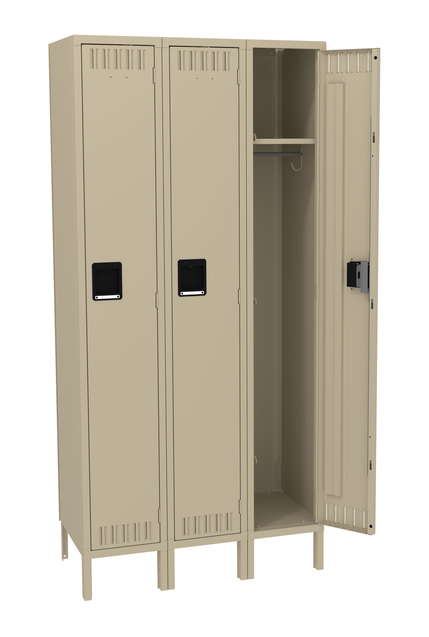 Tennsco STK-121572-3 Single Tier Locker - Three Wide With Legs (Unassembled)