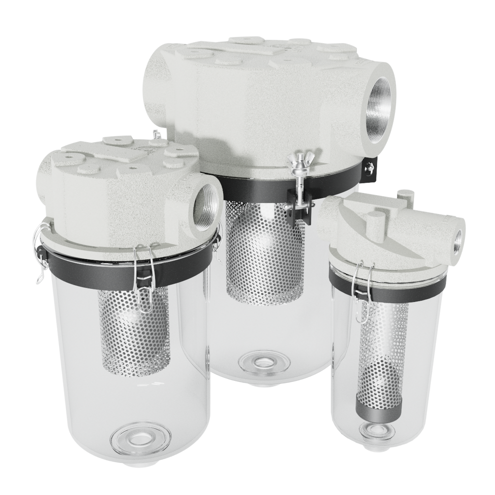 Solberg STS-400C Inline Straight-Through Vacuum Liquid Separator – 4" FPT, Polycarbonate Bowl, Float Shutoff