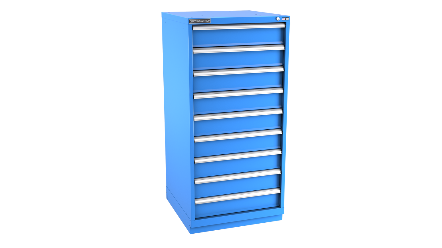 Champion Tool Storage SW2700-0901-ILC-FTB-BB 9-Drawer Standard Depth Modular Cabinet SW0901 | 28-1/4"W x 59-1/2"H x 28-1/2"D, Bright Blue