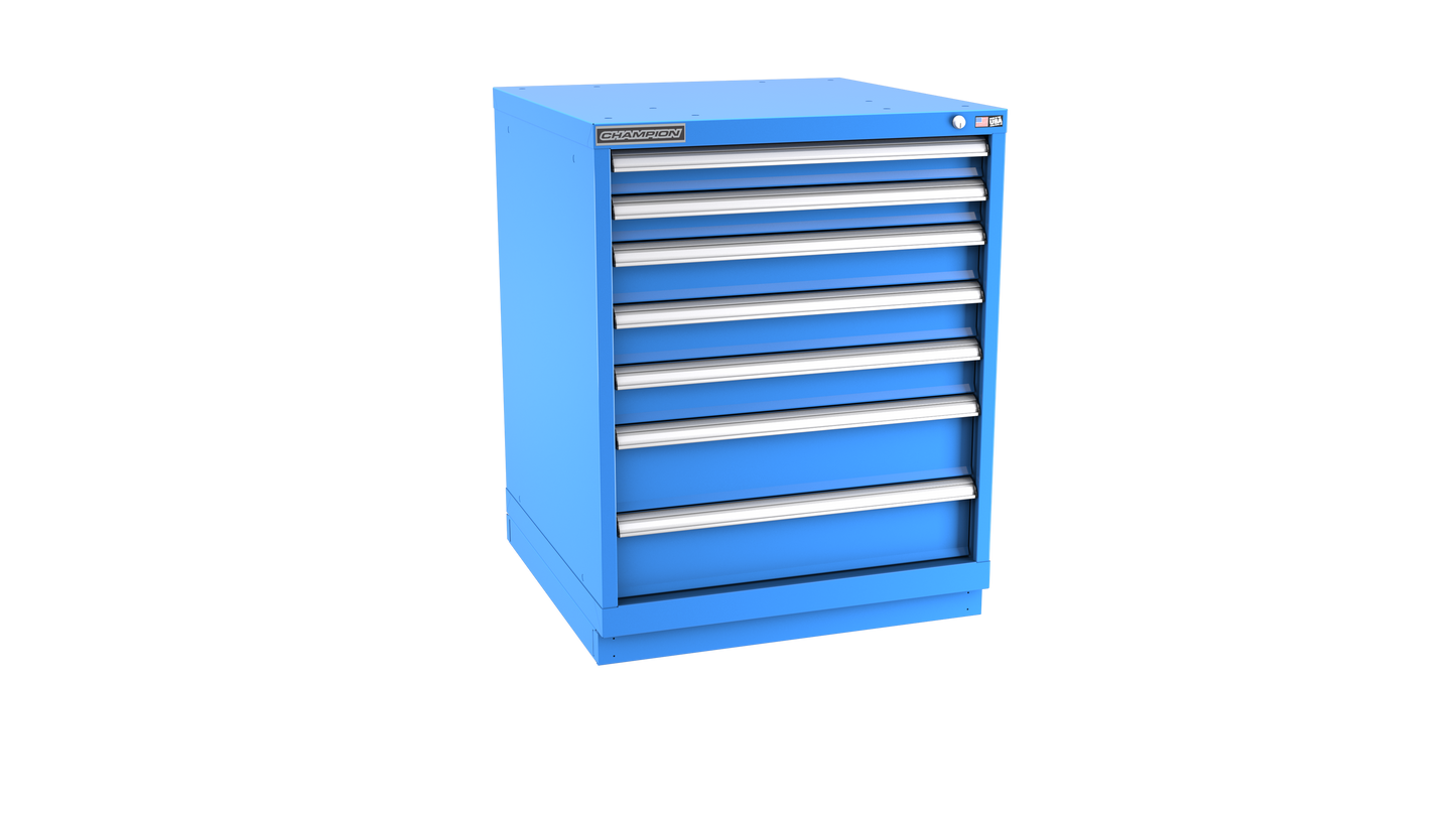 Champion Tool Storage SWS1500-0702-ILC-FTB-BB 7-Drawer Shallow Depth Modular Cabinet SWS0702 | 28-1/4"W x 35-7/8"H x 22-1/2"D, Bright Blue