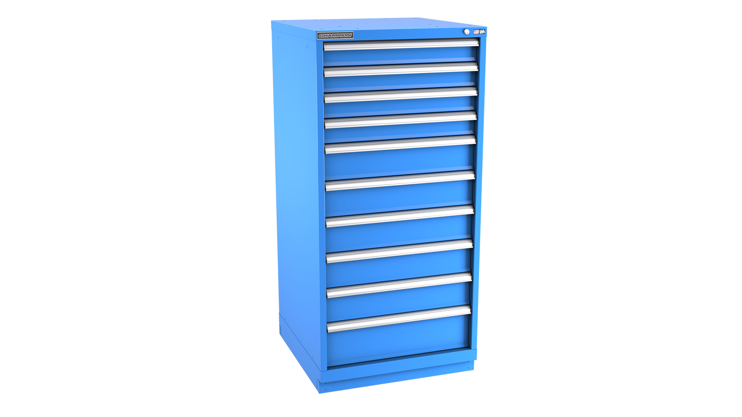 Champion Tool Storage SWS2700-100-1-ILC-FTB-LG 10-Drawer Shallow Depth Modular Cabinet SWS1001 | 28-1/4"W x 59-1/2"H x 22-1/2"D, Light Gray